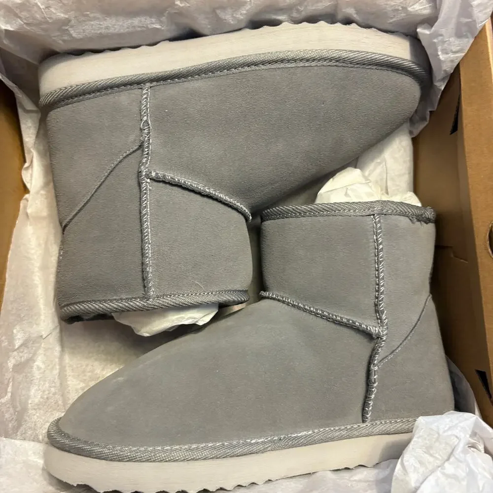 Nature Wind Suede Boots 7 NWT Gray Ankle Booties Waterproof Faux Fur